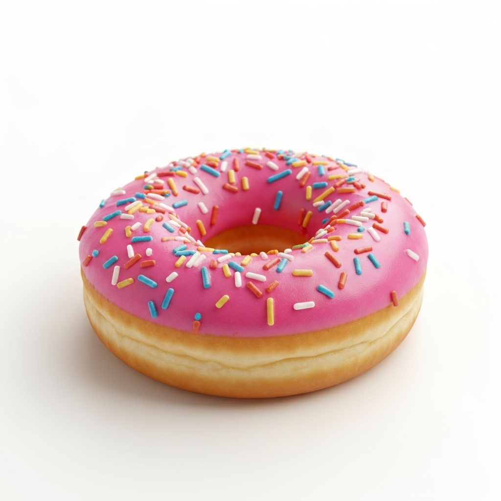 Delicious donut with pink frosting and sprinkles